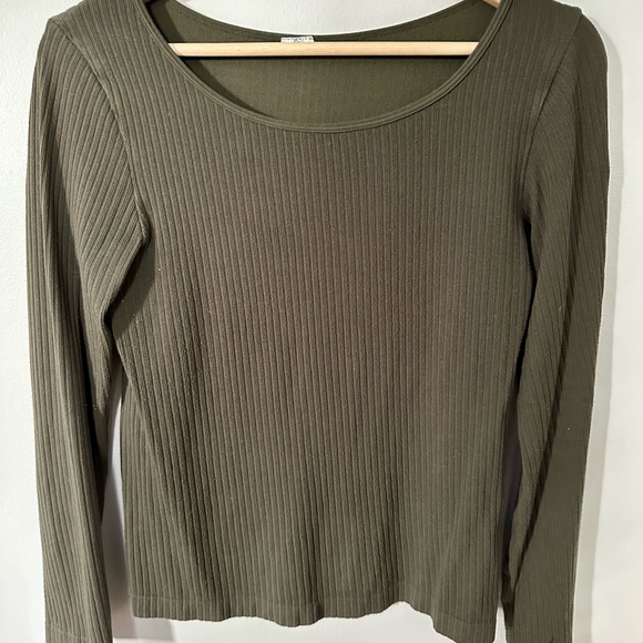 Olive Ribbed Long Sleeve Top - Picture 1 of 2
